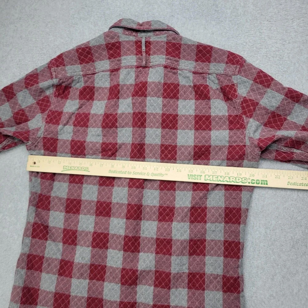 Banana Republic Shirt Mens Medium Red Gray Quilted‎ Flannel Plaid Lined Slim